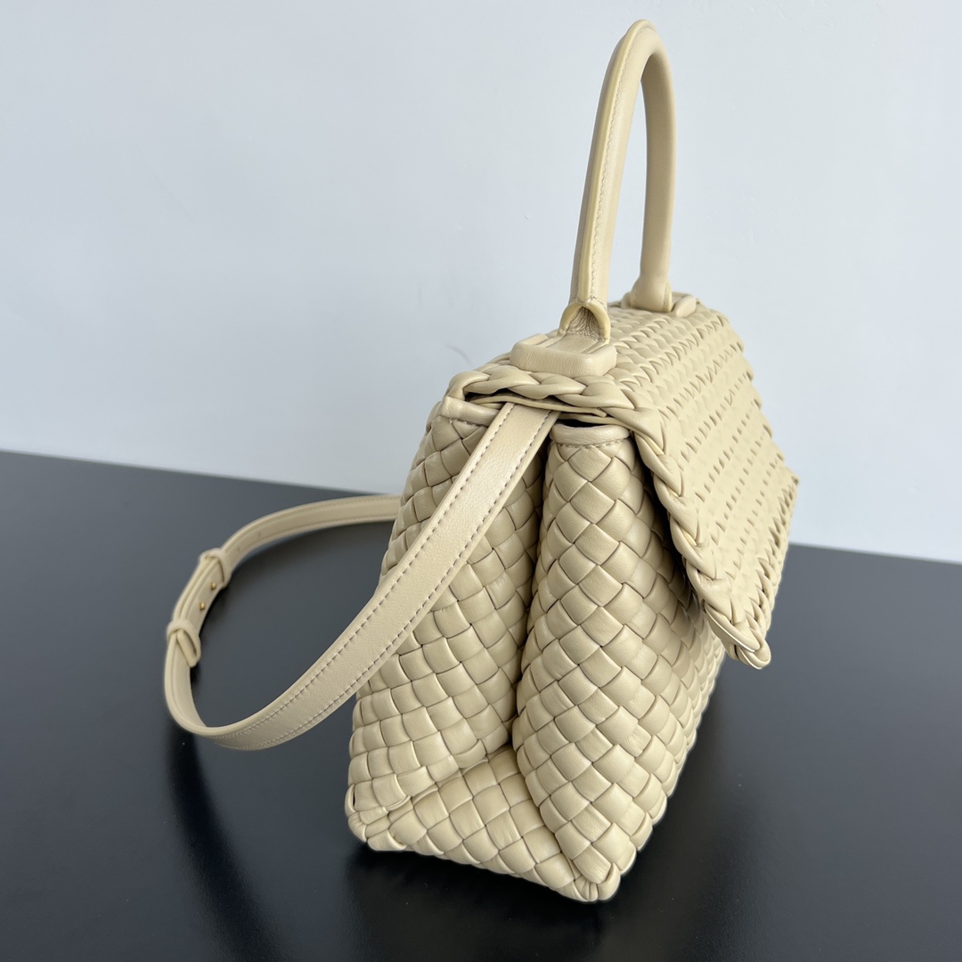 Small Patti Padded Intreccio Leather Top Handle Bag Porridge